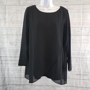 Soft Surroundings Womens Belvedere Blouse Sz Medium Black Layered Long Sleeve